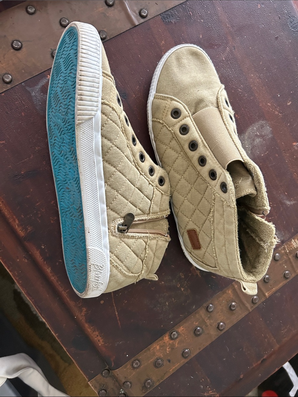 Blowfish Quilted Tan High-Top Sneakers with Blue Sole